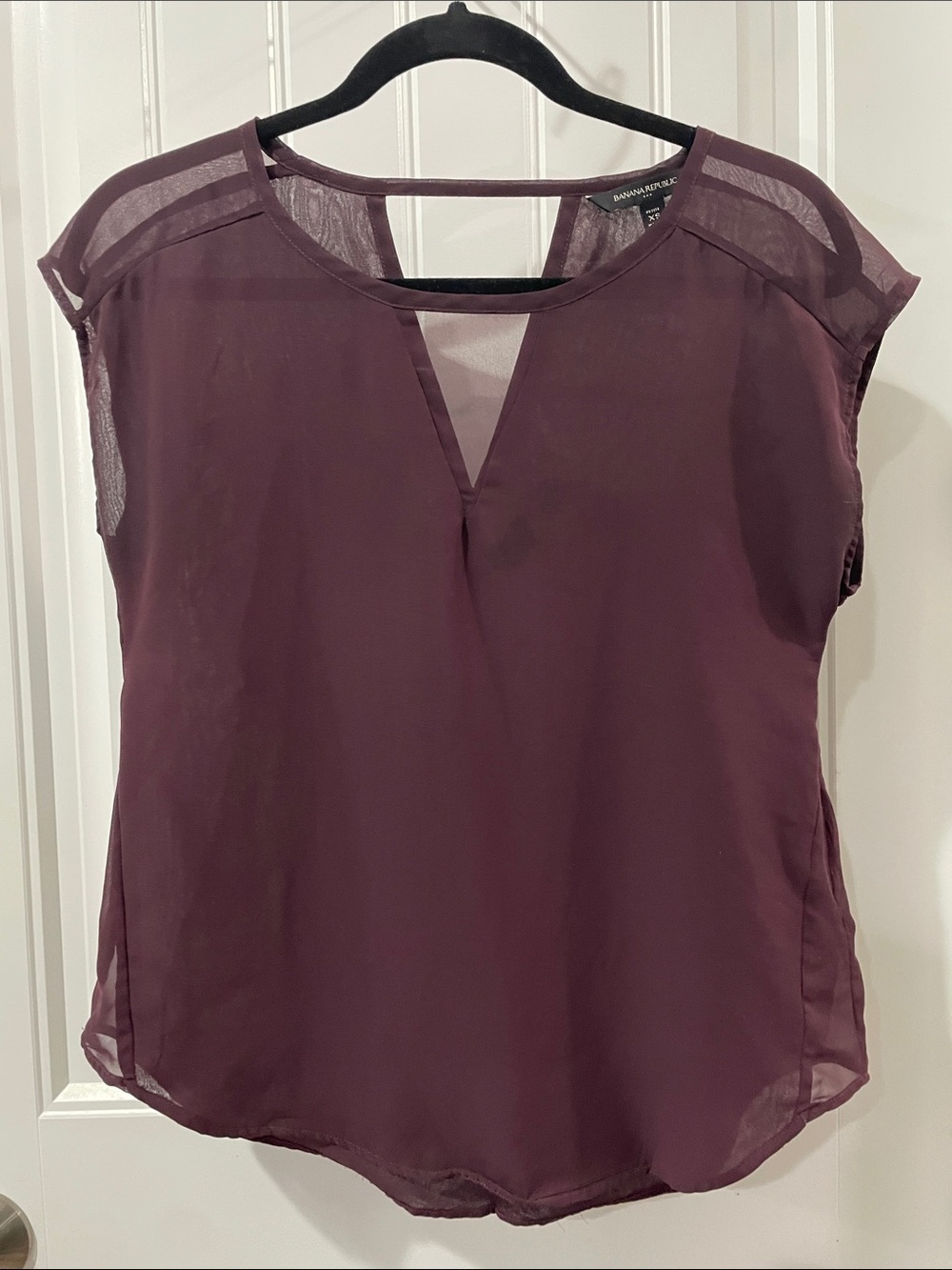 Banana Republic Factory Plum Cap-Sleeve Sheer Panel Blouse